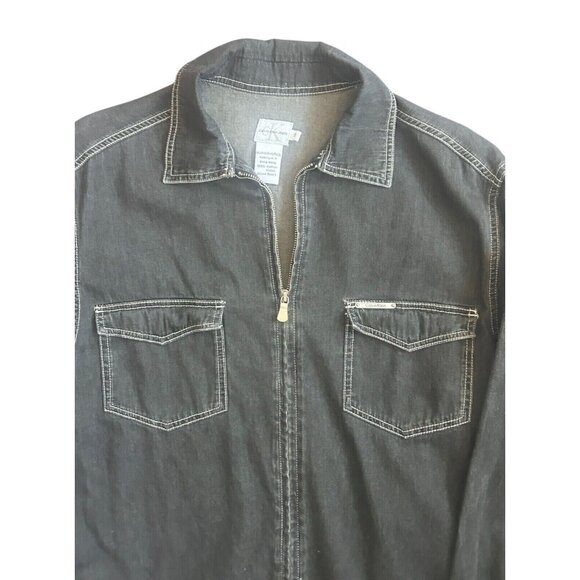 Calvin Klein Jeans Boxy Full Front Zip Denim Overshirt Stone Wash Cotton Small - Picture 2 of 14
